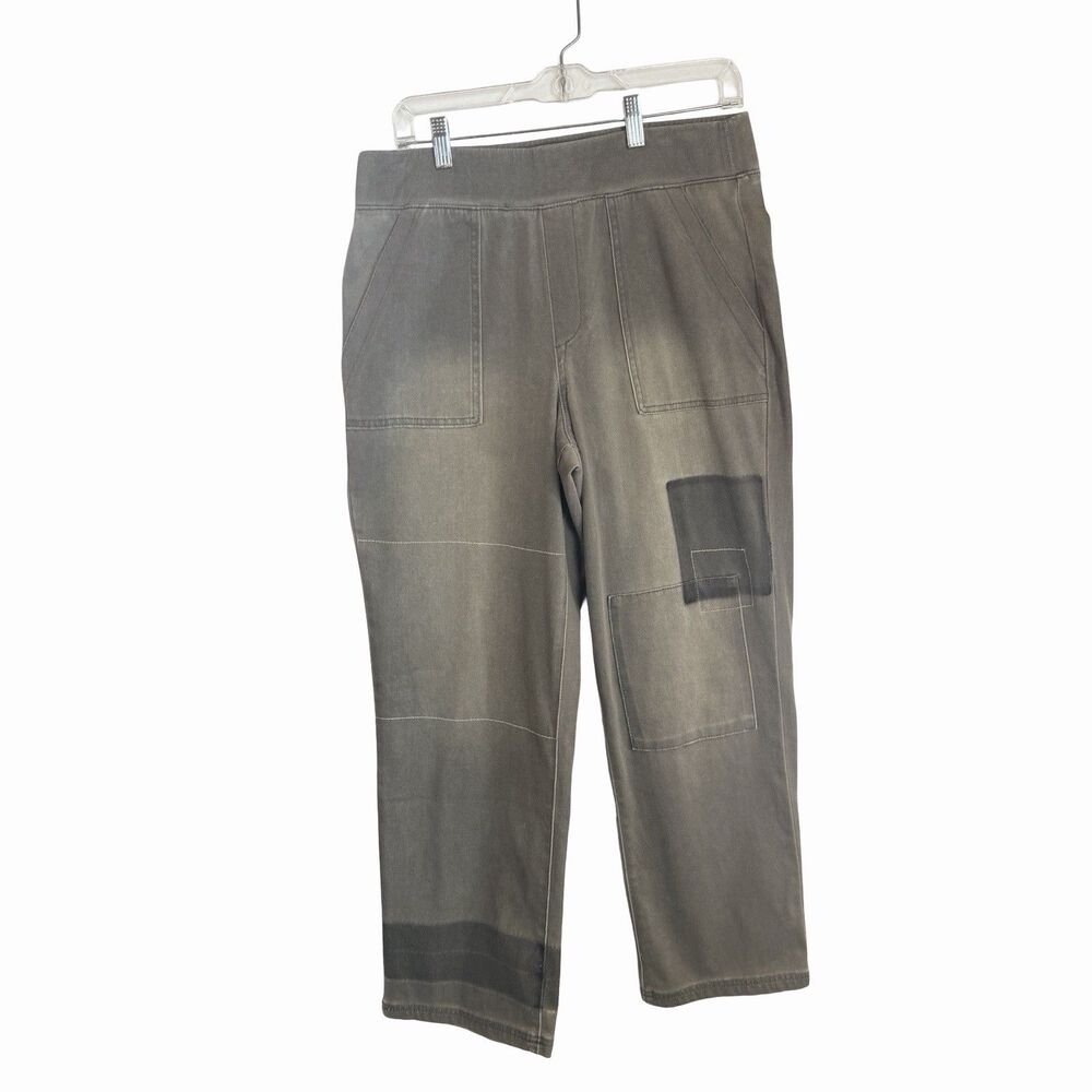 LOGO by Lori Goldstein Patchwork Jeans Women's Sz 10 Gray Straight Ankle PullOn